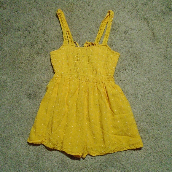 UO Yellow Tie-Back Swiss Dot Romper XS/S - Picture 1 of 6